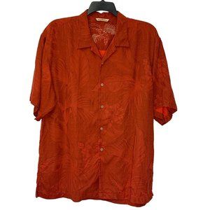Tommy Bahama Camp Shirt Mens Size XL Orange Rust Silk Short Sleeve Button Up